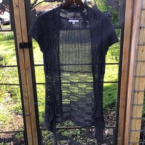 CAbi crochet style open front short sleeve sweater size S